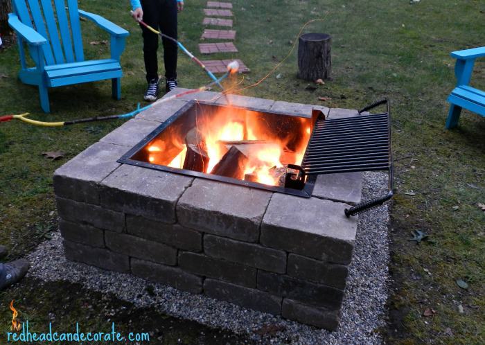 Square Backyard Fire Pit With Grill, Square Backyard Fire Pit